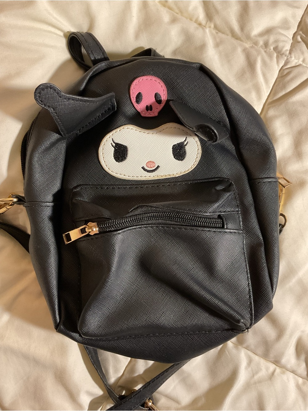 Cute Kuromi Sanrio Inspired Mini Backpack with Pink Skull Accent
